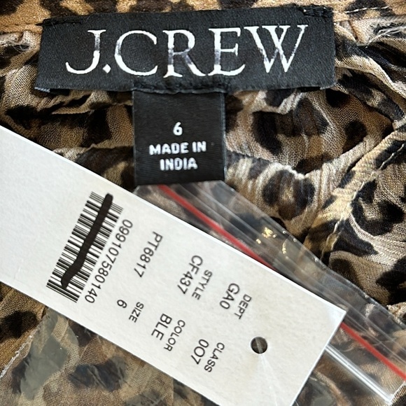 NEW J. CREW Ruffle button-up shirt in leopard-print crinkle sheer chiffon Size 6 - Picture 6 of 6